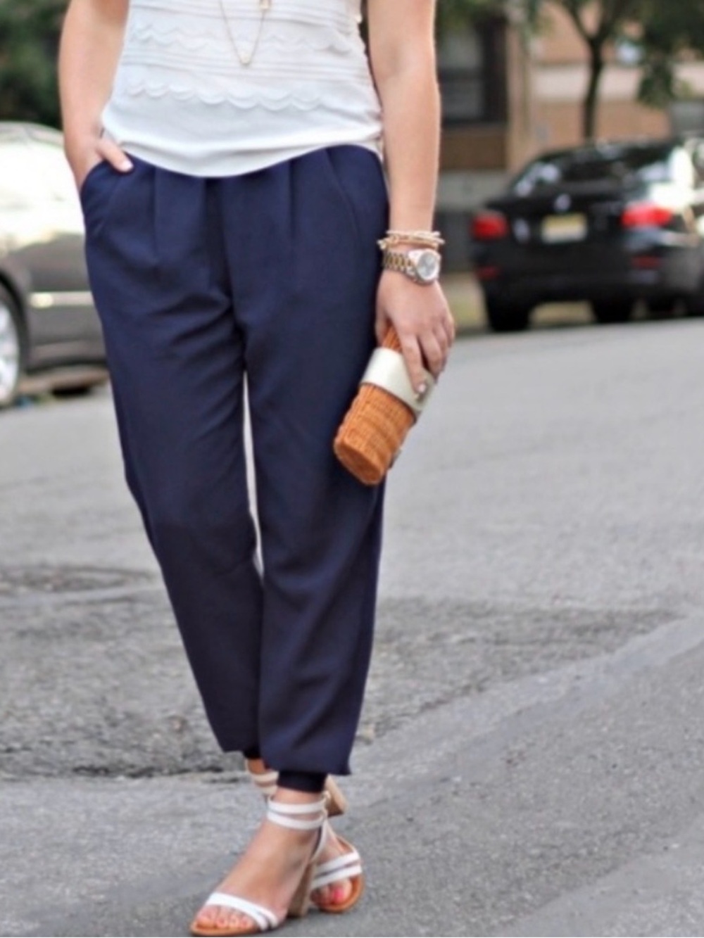 Joie Crepe Mariner Navy Blue High-Waist Joggers Tapered Pants - XS